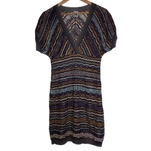 M Missoni Deep V Multicolor Crochet Dress